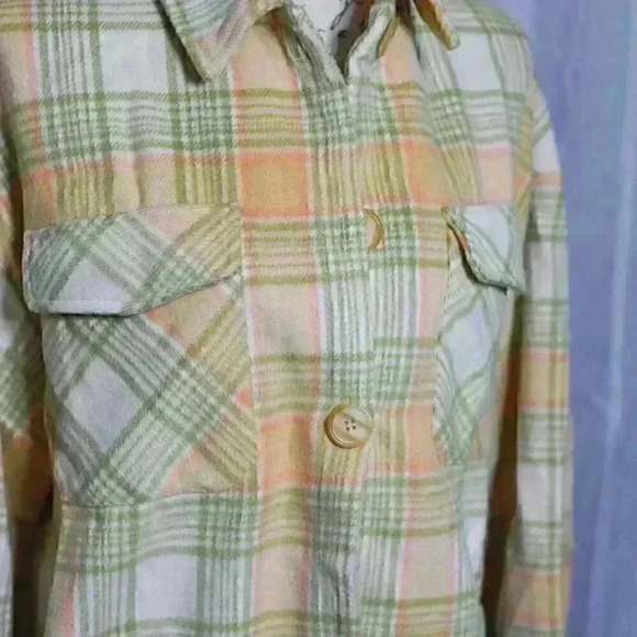 Shein Yellow/Green Plaid Shaket Size L Polyester/Wool Blend - Picture 2 of 12